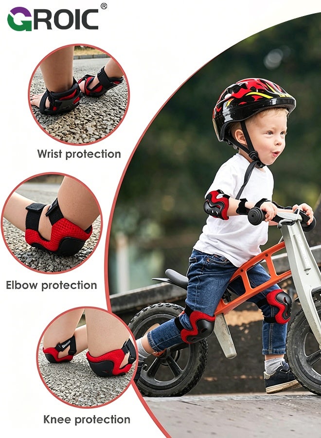 GROIC Kids Protective Gear Adjustable Protective Helmet,Kids Helmet Knee Elbow Pads Wrist Guard Sport Protective Gear Adjustable Scooter Skateboard Roller Bike Skate Cycling Safety Set(Red) - Image 3