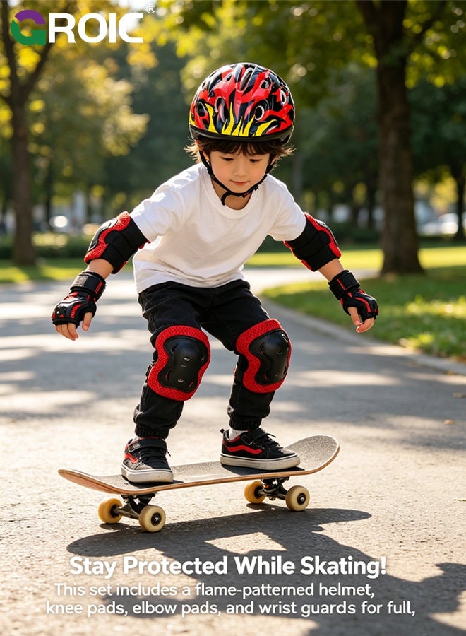 GROIC Kids Protective Gear Adjustable Protective Helmet,Kids Helmet Knee Elbow Pads Wrist Guard Sport Protective Gear Adjustable Scooter Skateboard Roller Bike Skate Cycling Safety Set(Red) - Image 5