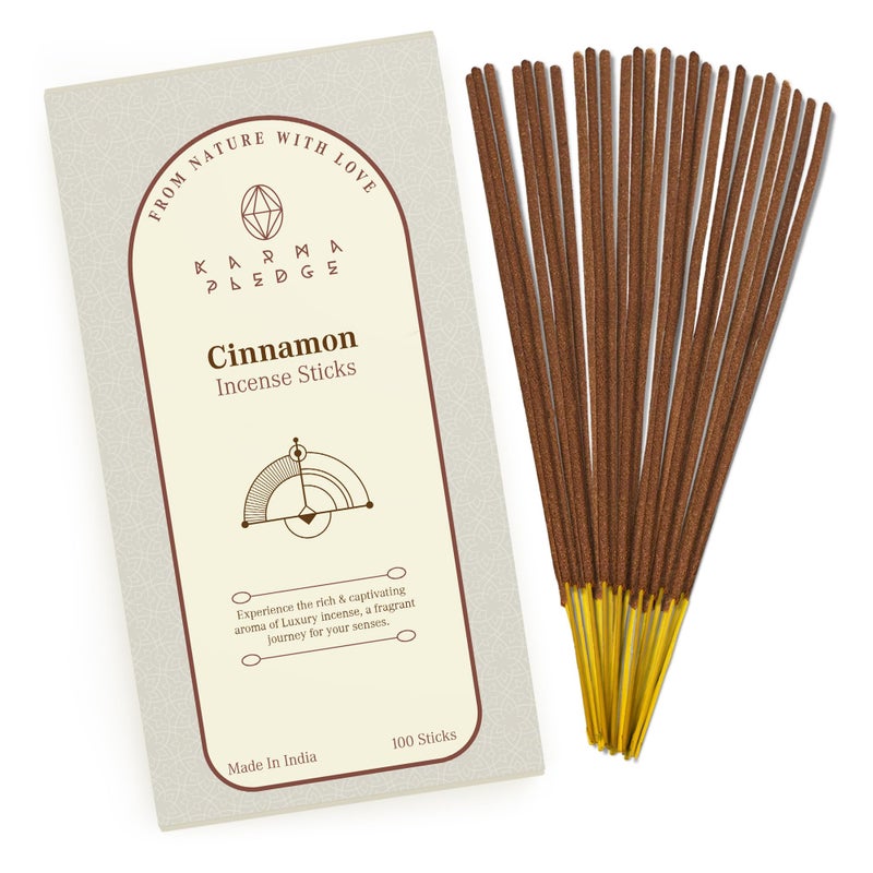 Cinnamon Incense Sticks Organic Hand Dipped 100 Sticks with Natural Herbs Aromatic Ingredients Burn Time 45 to 60 Minutes Incense for Positivity Yoga Meditation Relaxation Spiritual Gift