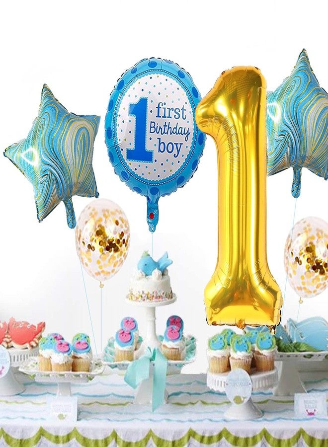 AMFIN زينة عيد الميلاد الأول للأولاد من AMFIN® / بالونات فويل/بالونات رخامية زرقاء اللون للزينة / ثيم عيد الميلاد الأول باللون الأزرق / دعائم جلسة تصوير عيد الميلاد الأول - Image 3