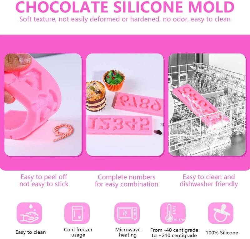 OBTANIM Silicone Number 0-9 3D Embossed Fondant Chocolate Mold with Stick Hole for Birthday Cake Decorating DIY Baking - Image 3