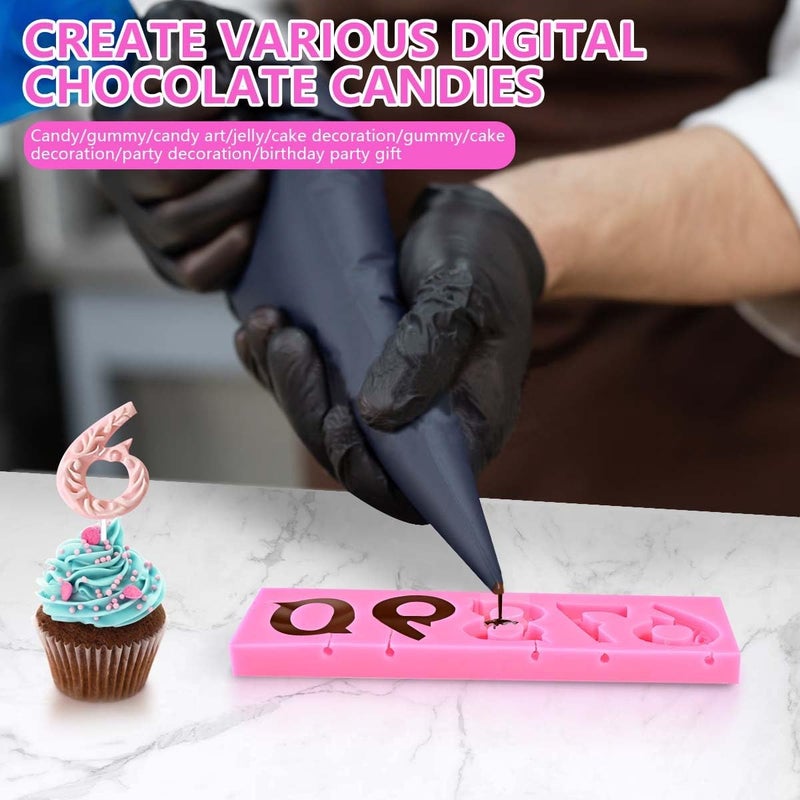 OBTANIM Silicone Number 0-9 3D Embossed Fondant Chocolate Mold with Stick Hole for Birthday Cake Decorating DIY Baking - Image 4