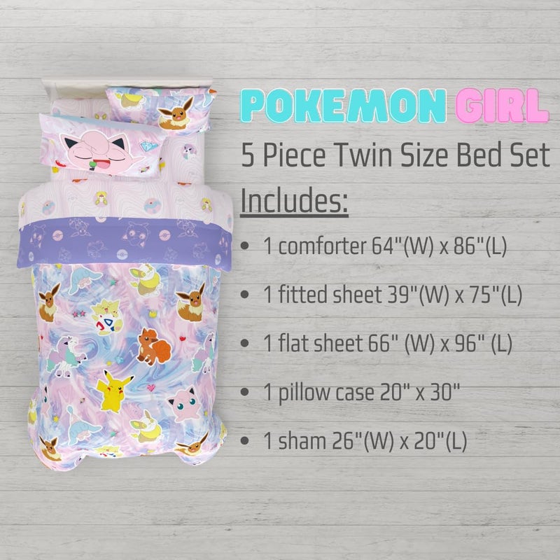 Franco Franco Pokemon Girl Anime Kids Bedding Super Soft Comforter and Sheet Set with Sham  5 Piece Twin Size  (Official Licensed Product)  - Image 3