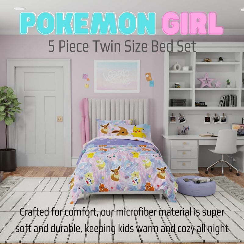 Franco Franco Pokemon Girl Anime Kids Bedding Super Soft Comforter and Sheet Set with Sham  5 Piece Twin Size  (Official Licensed Product)  - Image 2