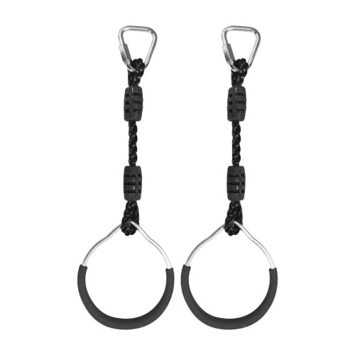 Hokilands Hanging Ninja Gymnastic Ring Swing Monkey Bar Climbing Bar Jungle Fist For Outdoor Indoor Backyard Activities, 2 Pack Black Obstacle Course Rings Workout Playground Training Equipment Trapeze Play Set - Image 1