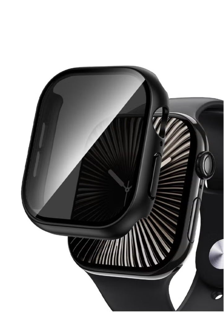 Apple Watch Series 10 46mm Case Unique Design with Privacy Tempered Glass Screen Protector ，Overall Protective Cover, Built-in Tempered Glass Film High Sensitivity and HD Screen Cover  (46mm，Black)