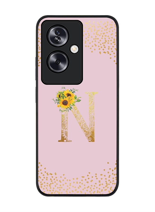 Stylizedd Rugged Black Edge Case for Oppo A79 5G Case Cover Custom Monogram Initial Letter Floral Mandala Pattern Alphabet- N (Pink) - Image 1
