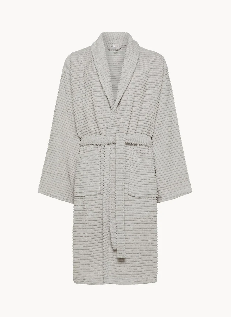 Coincasa Coincasa-Zero Twist Striped Terry Bathrobe - Large-Grey