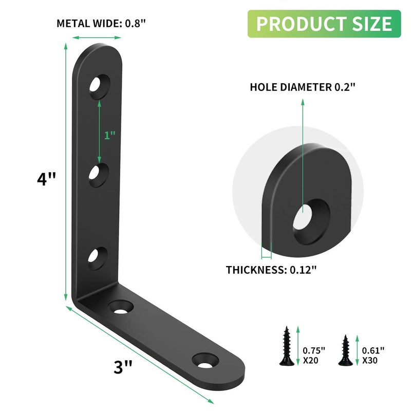 Emeroll 20 PCS L Corner Brace Heavy Duty Shelf Brackets 4 x 3 Inch L Joint Angle Brackets Shelf Support Corner Braces for Shelves, Furniture Cabinet Bookshelf with Screws - Image 2