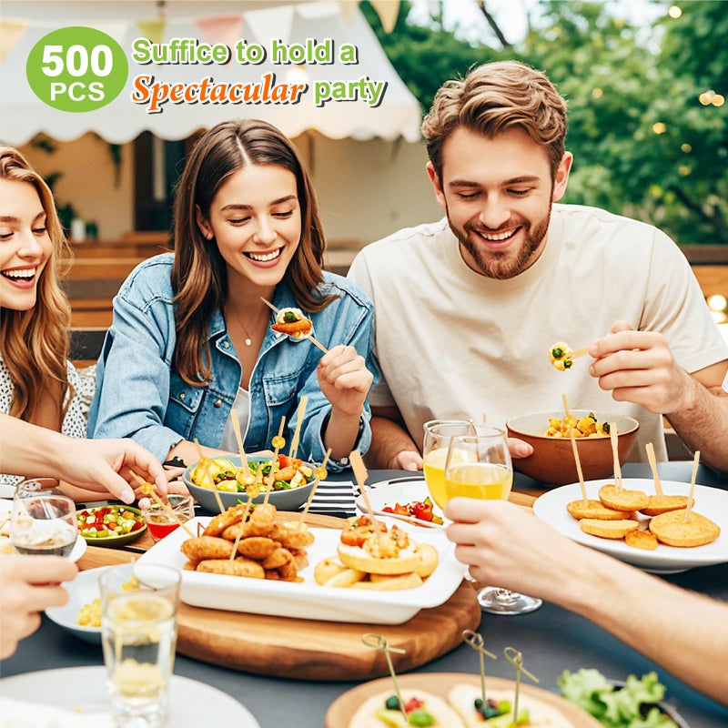 Vicuna R 500PCS Cocktail Picks Kit, 4 Styles Fancy Toothpicks for Appetizers, 3 Sizes Long Bamboo Skewers, Decorative Wooden Cocktail Sticks for Party Supplies Food Drinks Fruit Charcuterie Boards Accessories - Image 3