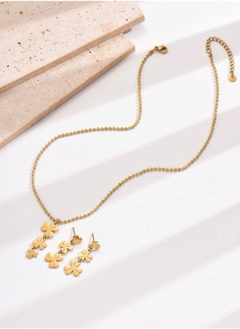 Jewelry 4You - Gold Plated Stainless Steel Necklace & Earrings Jewellery Set For Women - Image 1