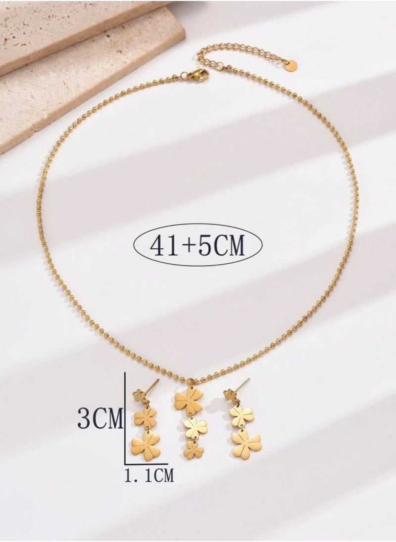 Jewelry 4You - Gold Plated Stainless Steel Necklace & Earrings Jewellery Set For Women - Image 1