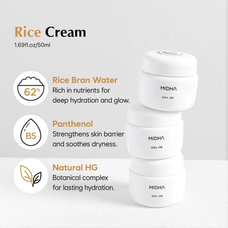 MIDHA Rice Cream 1.69fl.oz/50ml, Deep Hydration, Glow-Enhancing, Skin Barrier Support â€“ Moisturising, Lightweight Daily Cream with Dewy, Radiant Finish, for Rice Face Spots - Image 2