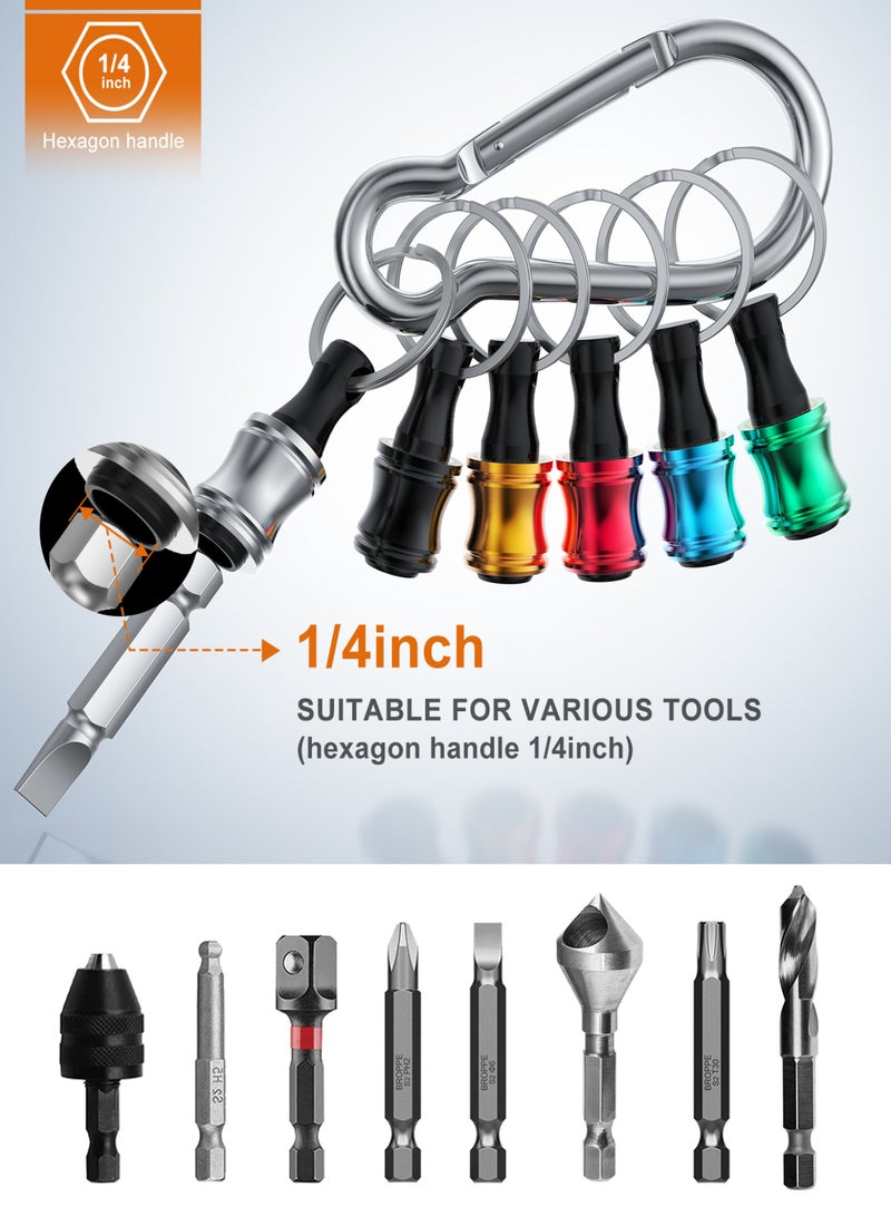Katerk 1/4inch Hex Shank Aluminum Alloy Screwdriver Bits Holder Extension Bar Drill Screw Adapter Change Keychain Portable（6PC color with silver carabiner） - Image 2