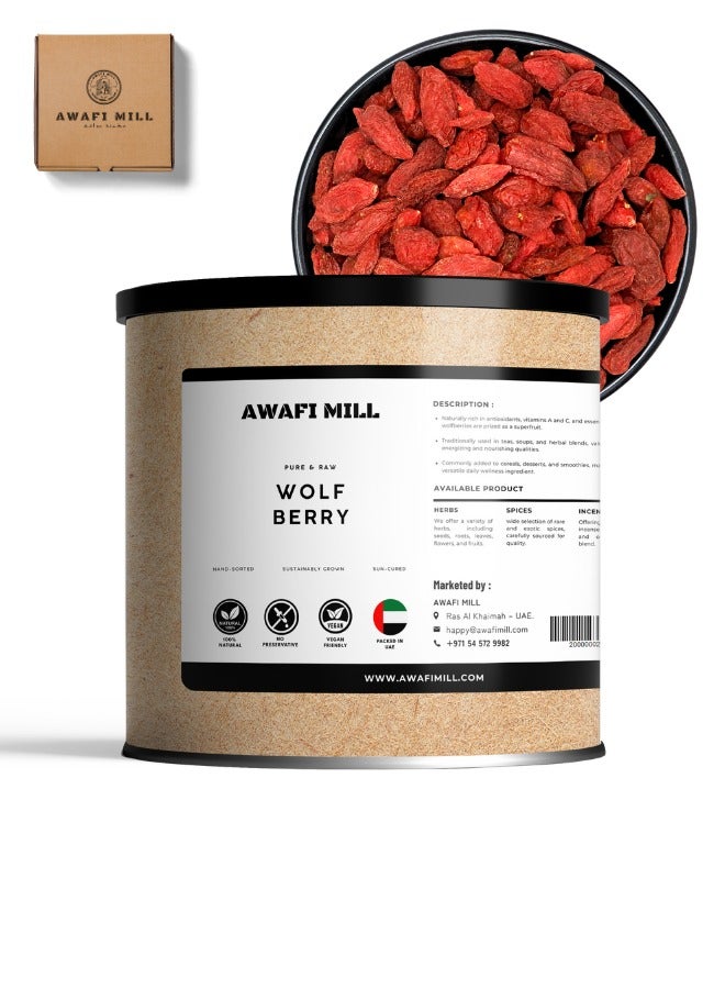 AWAFI MILL Dried Wolfberry (Goji Berries) | Lycium barbarum Whole Berries for Tea, Soups, Congee, Baking and Snacking | Naturally Sweet, Chewy Texture - 100 g | 3.5 Oz - Image 1