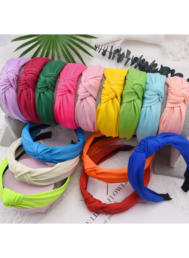 SIQUK 15 Pieces Top Knot Headbands for Women in 15 Colors, Cross Knot Headband, Wide Cloth Knot Headbands - Image 5