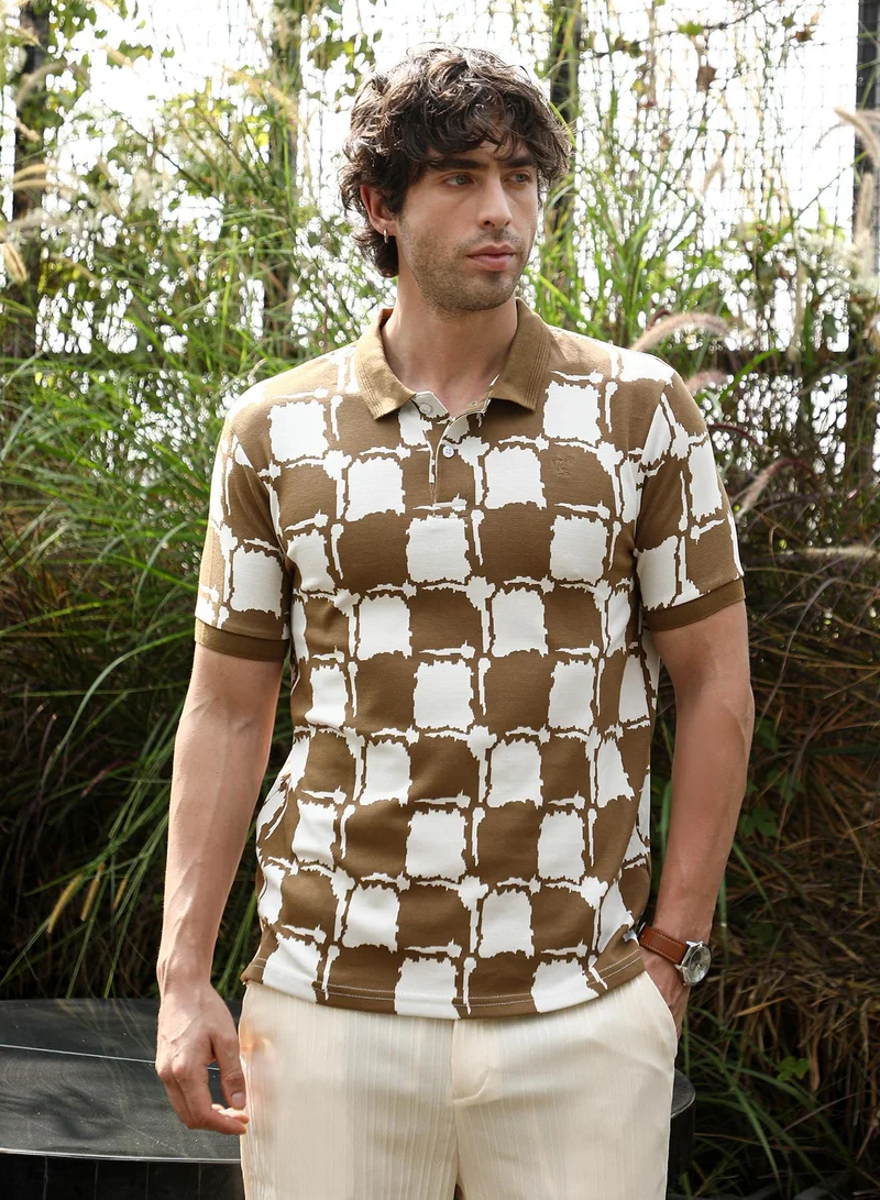 كامبوس سوترا تيشيرت بولو رجالي بنقش هندسي جاكاردي