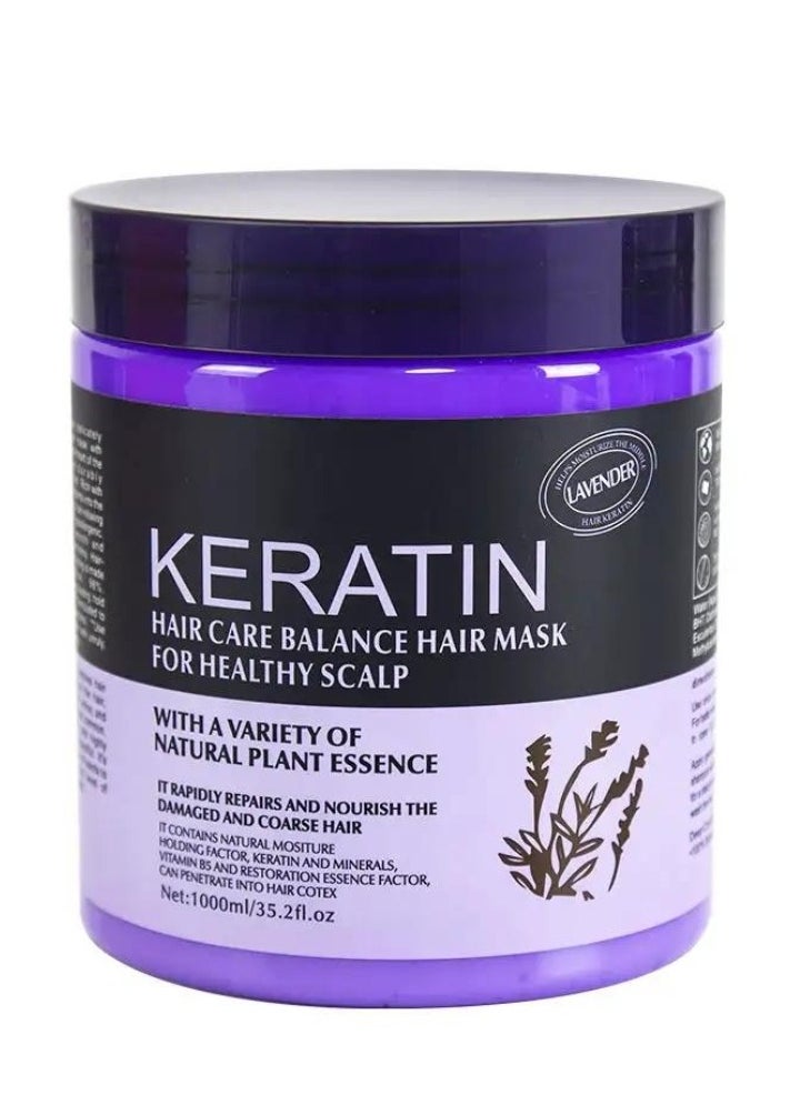 KERATIN - 1000ml Keratin Hair Care Balance Hair Mask Rapidly Repairs and Nourish Damaged and Coarse Hair Natural Moisturizer Hydrating Smoothing Shining Strengthening Keratin Hair Mask Lavender - Image 1