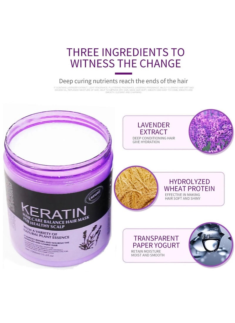 KERATIN - 1000ml Keratin Hair Care Balance Hair Mask Rapidly Repairs and Nourish Damaged and Coarse Hair Natural Moisturizer Hydrating Smoothing Shining Strengthening Keratin Hair Mask Lavender - Image 1