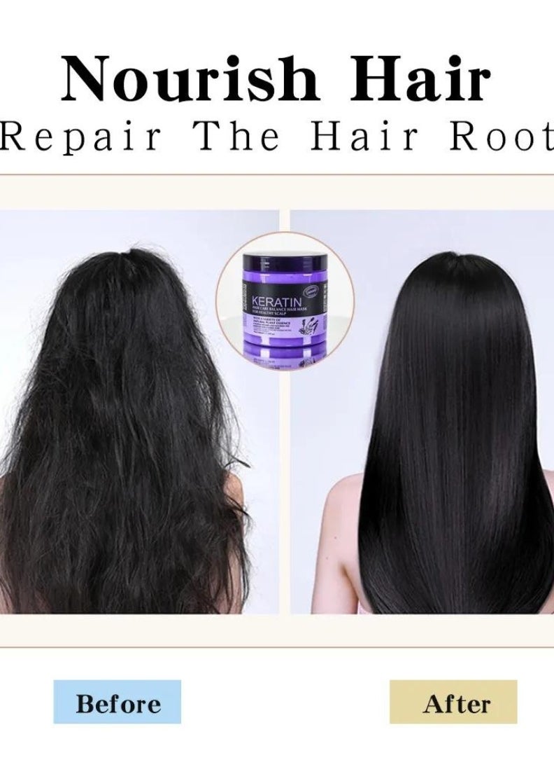 KERATIN - 1000ml Keratin Hair Care Balance Hair Mask Rapidly Repairs and Nourish Damaged and Coarse Hair Natural Moisturizer Hydrating Smoothing Shining Strengthening Keratin Hair Mask Lavender - Image 1