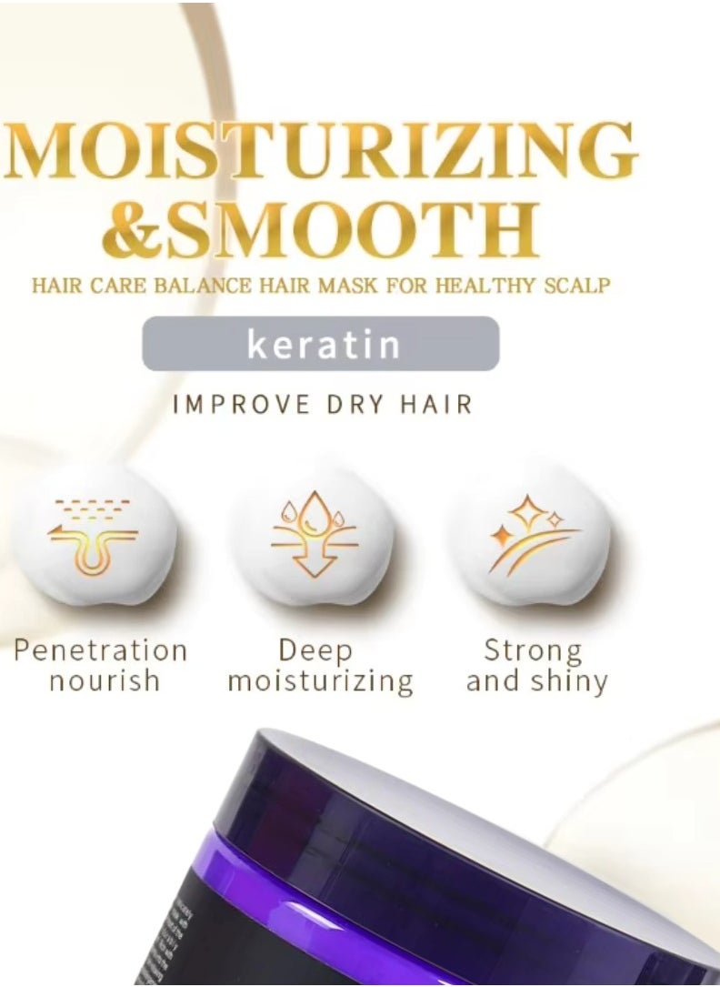 KERATIN - 1000ml Keratin Hair Care Balance Hair Mask Rapidly Repairs and Nourish Damaged and Coarse Hair Natural Moisturizer Hydrating Smoothing Shining Strengthening Keratin Hair Mask Lavender - Image 1