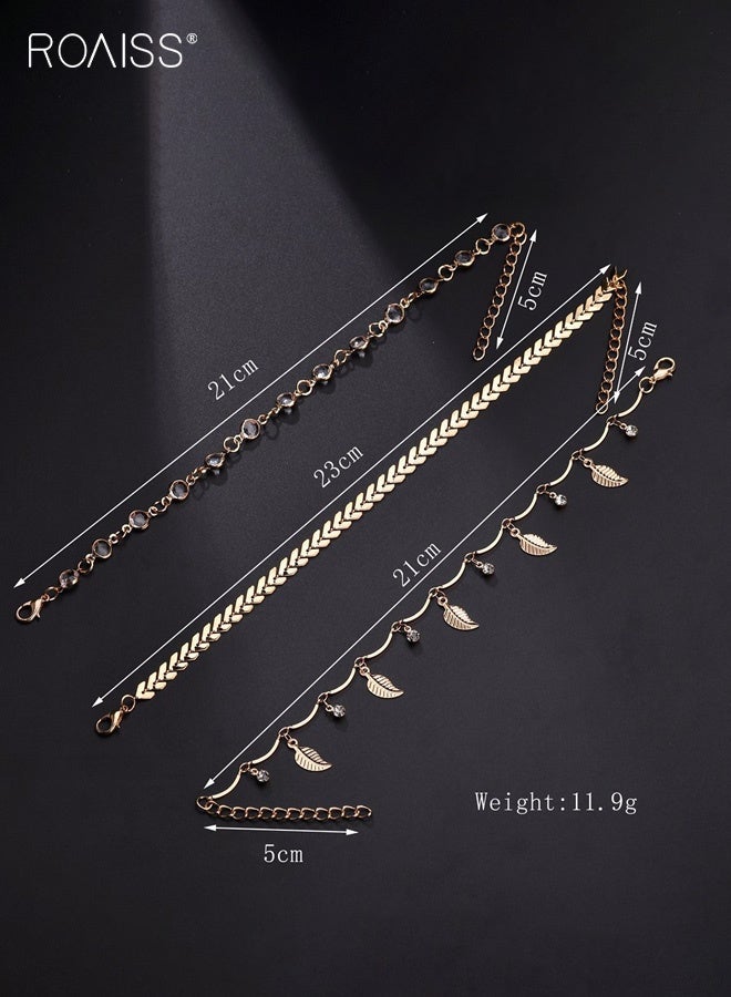 رويس خلخال نسائي، خلخال صيفي جديد للشاطئ للنساء، طقم مجوهرات للكاحل بثلاث طبقات مزين بشراشيب على شكل أوراق شجر، إكسسوارات مجوهرات عتيقة من الزركون للسيدات - Image 3