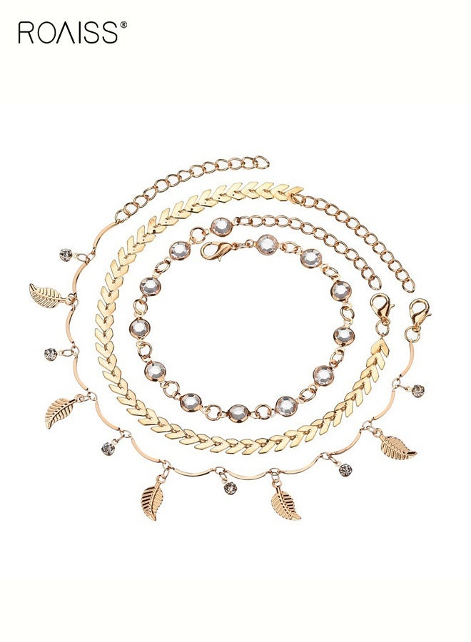 رويس خلخال نسائي، خلخال صيفي جديد للشاطئ للنساء، طقم مجوهرات للكاحل بثلاث طبقات مزين بشراشيب على شكل أوراق شجر، إكسسوارات مجوهرات عتيقة من الزركون للسيدات - Image 5