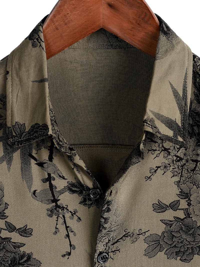 JOTOOK Mens Hawaiian Shirt Short Sleeve Button Down Tropical Shirts Casual Floral Summer Beach Shirt Aloha Shirt Medium Khaki Flower - Image 3