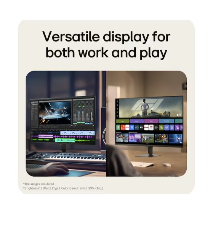 إل جي 32 inch smart Monitor AI U5s, Full HD 1920 × 1080, webOS, 120Hz, HDR10 Pro, sRGB 99%, AirPlay 2, Bluetooth, Screen Share, 2 HDMI, 2 USB, Magic Remote Support, 32U501SB-B black - Image 5