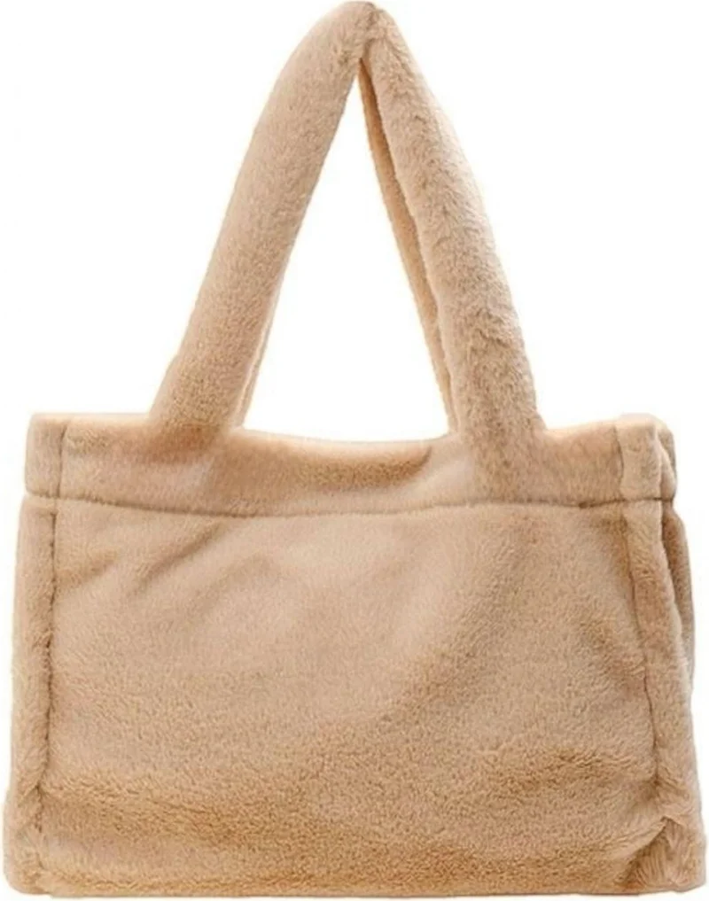 باهلس Plush Camel Soft Textured Tote Shoulder Bag