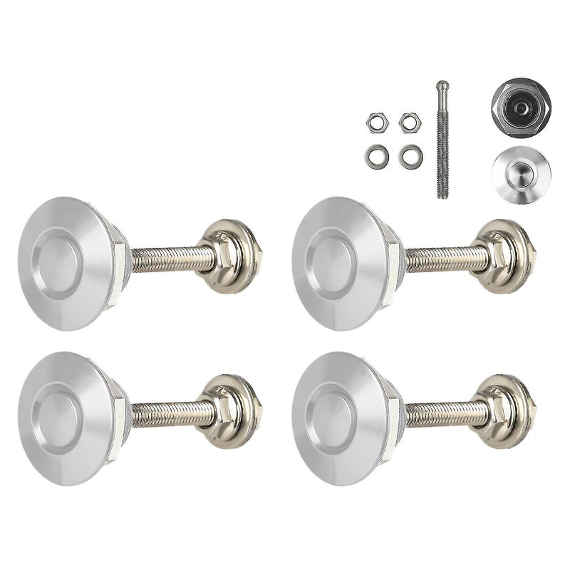 4 X Quick Release Push Hood Latch Button Car Pin Bonnet Lock Silver - Image 1