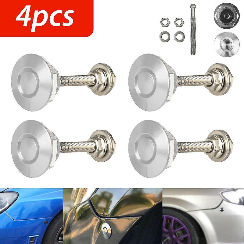 4 X Quick Release Push Hood Latch Button Car Pin Bonnet Lock Silver - Image 4