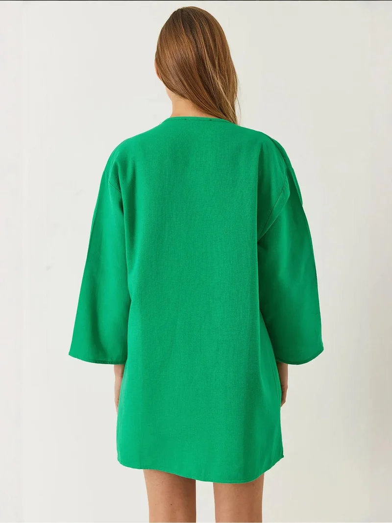 Bianco Lucci Green LUCCI Viscose Linen Blend Kimono for Women | Best Price UAE