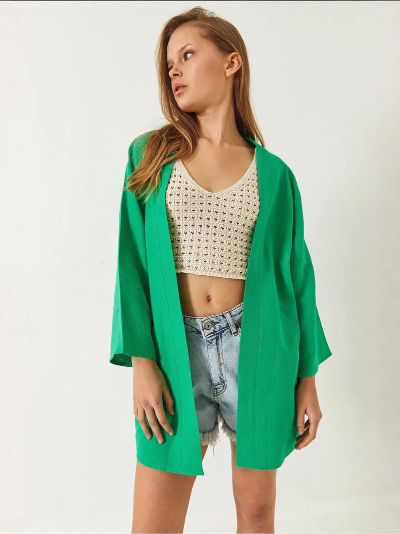 Bianco Lucci Green LUCCI Viscose Linen Blend Kimono for Women | Best Price UAE