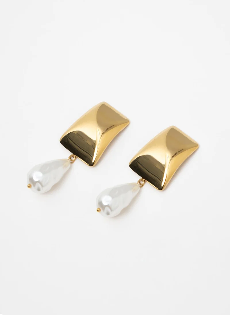 ليتشي أقراط مستطيلة مرصعة باللؤلؤ