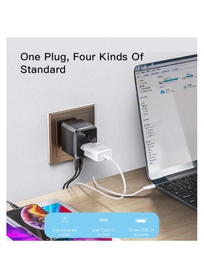 يسيدو محول وفيشة سفر عالمية شاحن متعدد المنافذ يسيدو 3 منافذ USB ومنفذ تايب سي ومقبس رئيسي - أسود (قطعة واحدة) - Image 3