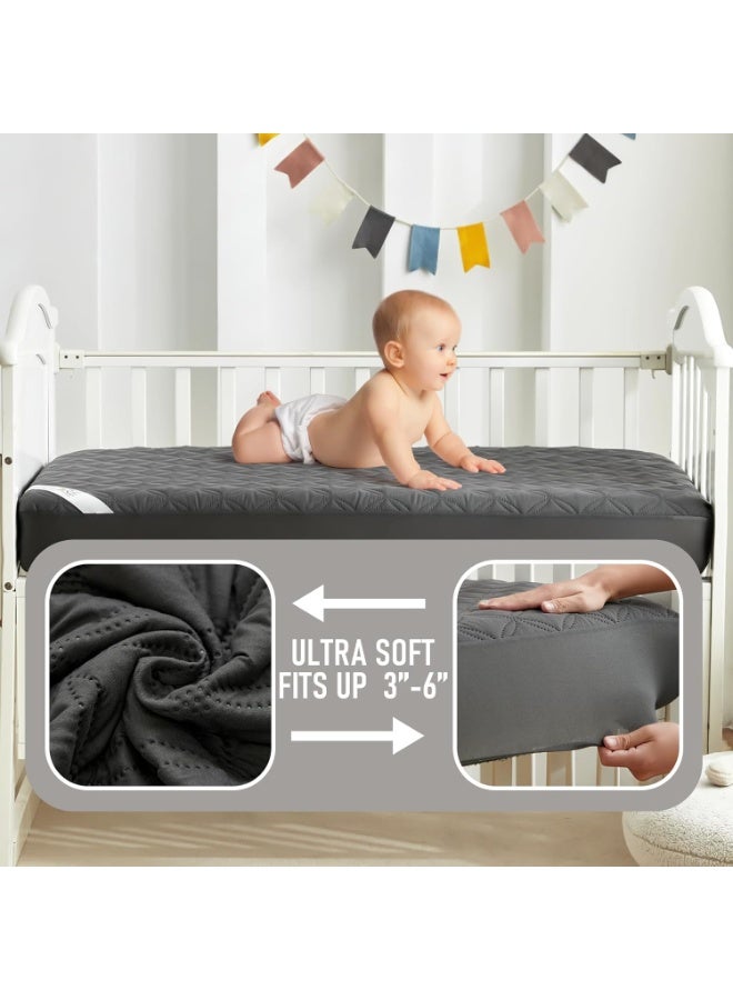 BEDLORE Waterproof Mattress Protector Crib, 2 Pack Soft Gray Mattress Pad, Noiseless Machine Washable Mattress Cover, Ultimate Protection for Your Baby's Crib Toddler Bed (52''x28'') - Image 4