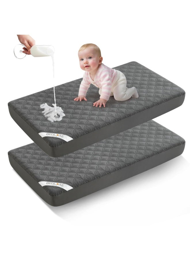 BEDLORE Waterproof Mattress Protector Crib, 2 Pack Soft Gray Mattress Pad, Noiseless Machine Washable Mattress Cover, Ultimate Protection for Your Baby's Crib Toddler Bed (52''x28'') - Image 1