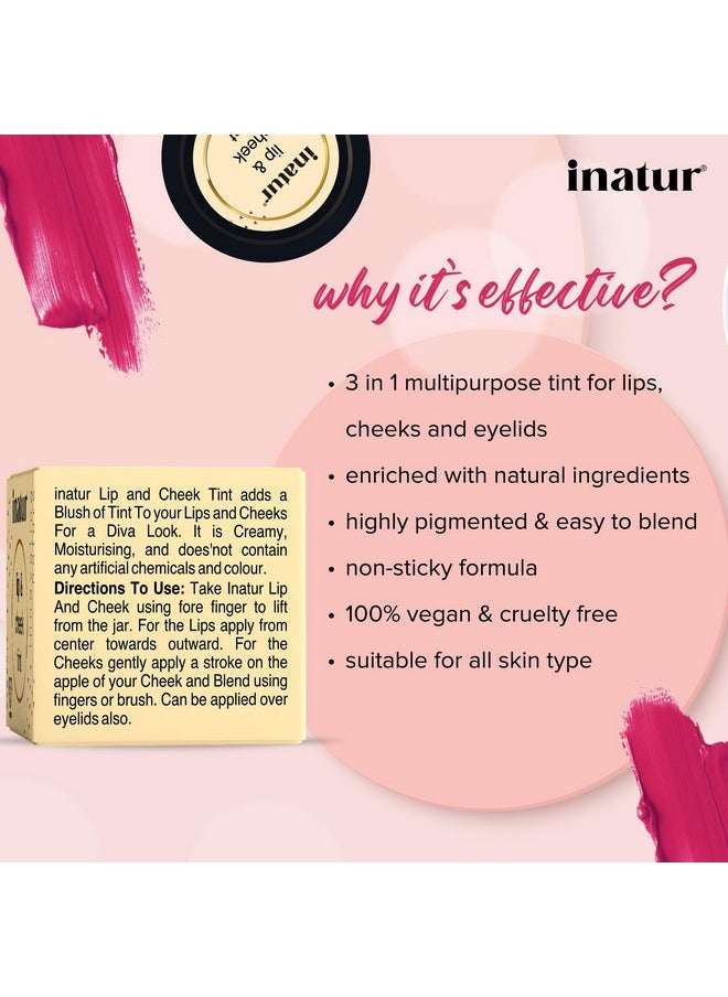 INATUR Cool Fushia Lip & Cheek Tint Natural And Organic Vegan And Crueltyfree Hydrates And Nourishes Dry Lips Longlasting Water Proof  - Image 5