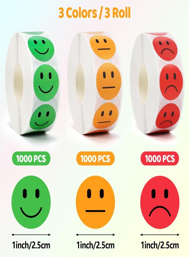 Wercokt 3000PCS Smiling Face Behavior Emotion Stickers, 1 Inch, 3 Roll Red Yellow Green, Happy/Sad Stickers, Behavior Reward Labels for Teachers - Image 2