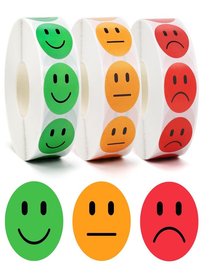Wercokt 3000PCS Smiling Face Behavior Emotion Stickers, 1 Inch, 3 Roll Red Yellow Green, Happy/Sad Stickers, Behavior Reward Labels for Teachers - Image 1