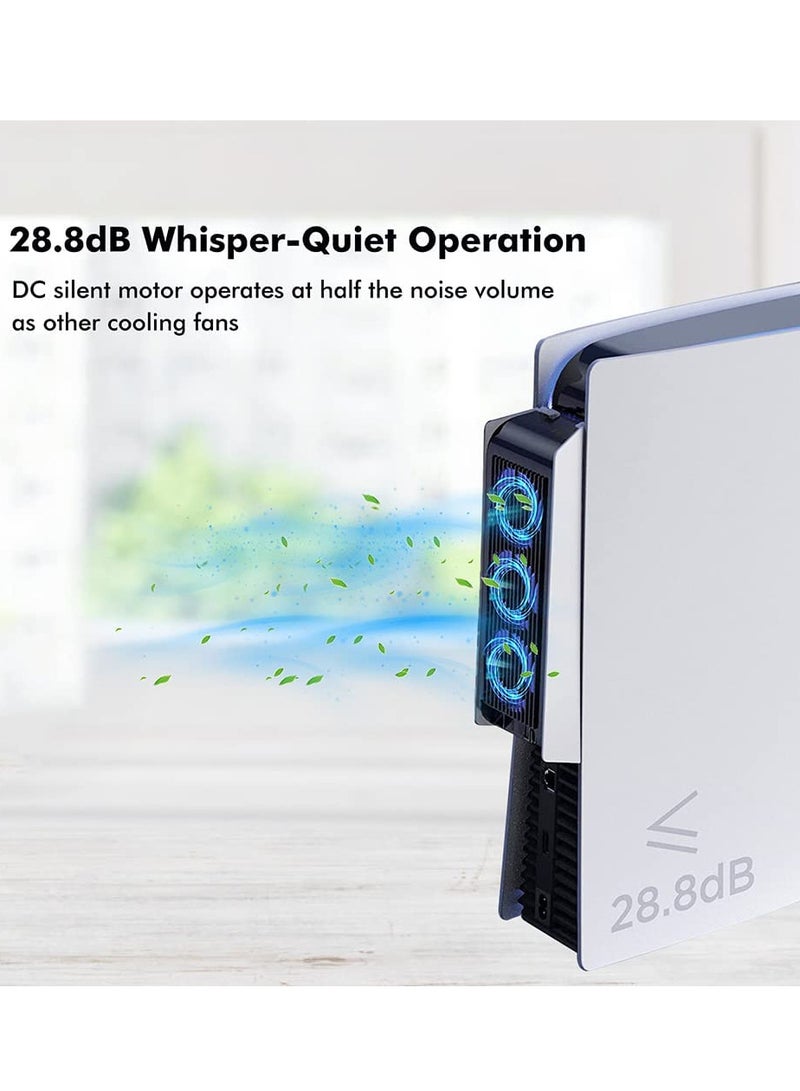 إسكدنيا مروحة تبريد PS5 مع اضاءة LED، مروحة تبريد هادئة مطورة مع 3 مراوح ومنفذ USB لوحدة تحكم بلاي ستيشن 5 الاصدار الرقمي / وحدة تحكم الترا اتش دي (ابيض) - Image 3