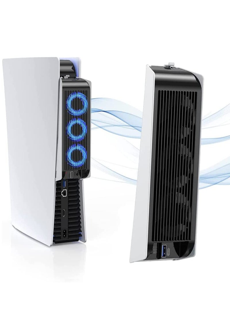 إسكدنيا مروحة تبريد PS5 مع اضاءة LED، مروحة تبريد هادئة مطورة مع 3 مراوح ومنفذ USB لوحدة تحكم بلاي ستيشن 5 الاصدار الرقمي / وحدة تحكم الترا اتش دي (ابيض) - Image 1