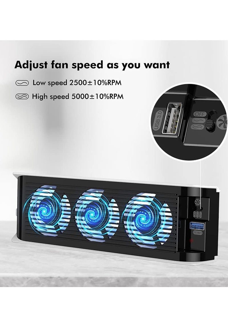 إسكدنيا مروحة تبريد PS5 مع اضاءة LED، مروحة تبريد هادئة مطورة مع 3 مراوح ومنفذ USB لوحدة تحكم بلاي ستيشن 5 الاصدار الرقمي / وحدة تحكم الترا اتش دي (ابيض) - Image 5