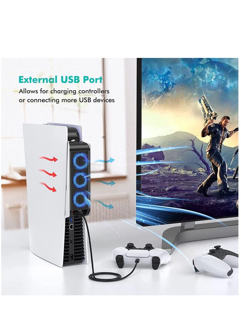 إسكدنيا مروحة تبريد PS5 مع اضاءة LED، مروحة تبريد هادئة مطورة مع 3 مراوح ومنفذ USB لوحدة تحكم بلاي ستيشن 5 الاصدار الرقمي / وحدة تحكم الترا اتش دي (ابيض) - Image 4