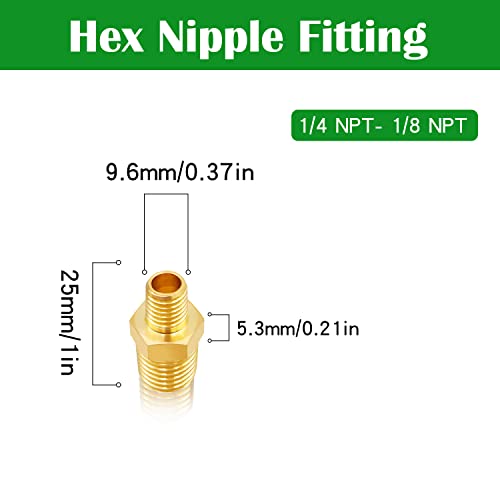 Tnuocke 5pcs 1/4 NPT Male x 1/8 NPT Male Solid Brass Nipple Pipe Fittings,Heavy Hex Straight Connector Adapter H-041-1/4 NPT-1/8 NPT - Image 3
