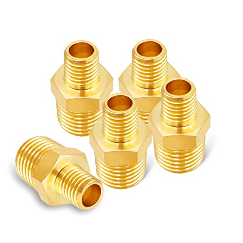 Tnuocke 5pcs 1/4 NPT Male x 1/8 NPT Male Solid Brass Nipple Pipe Fittings,Heavy Hex Straight Connector Adapter H-041-1/4 NPT-1/8 NPT - Image 5