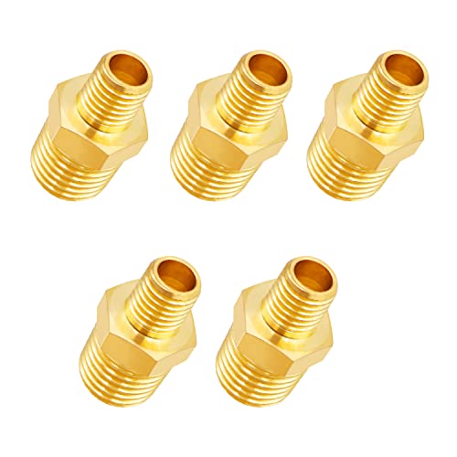 Tnuocke 5pcs 1/4 NPT Male x 1/8 NPT Male Solid Brass Nipple Pipe Fittings,Heavy Hex Straight Connector Adapter H-041-1/4 NPT-1/8 NPT - Image 1