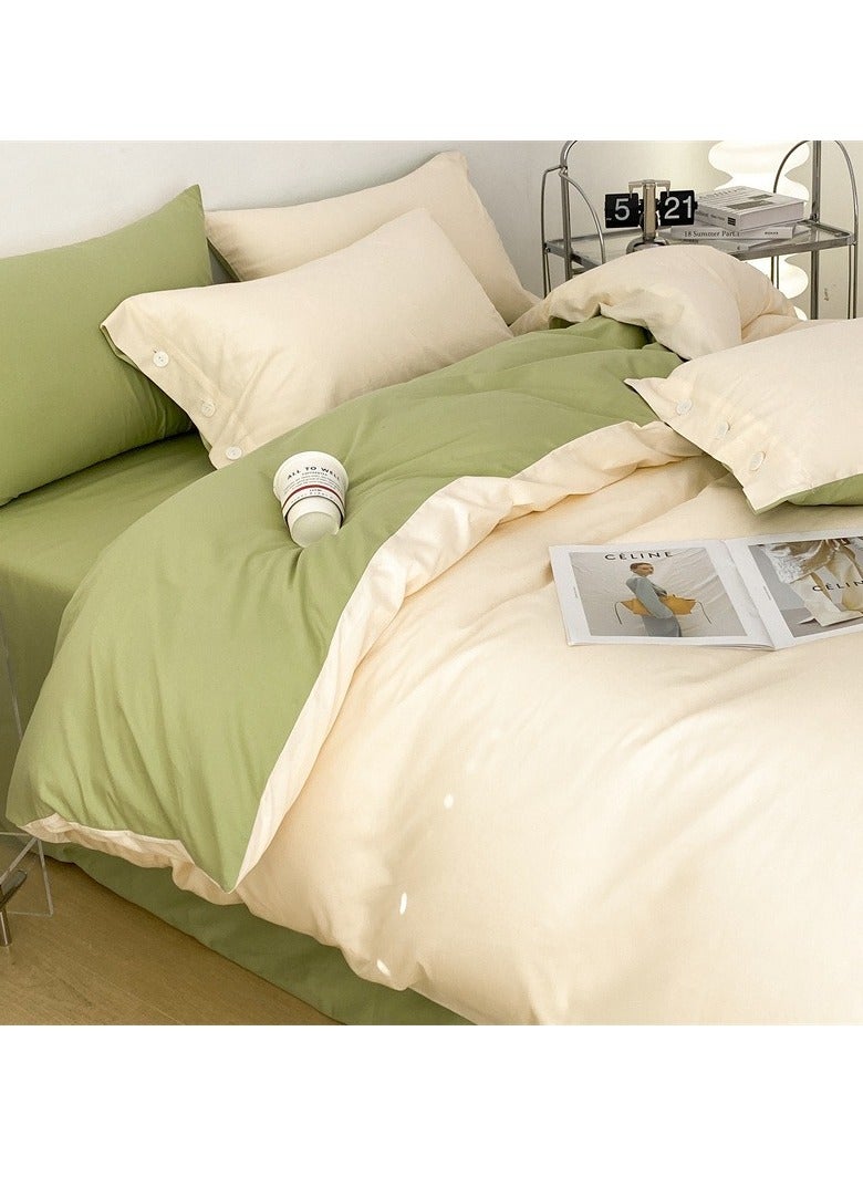 AROAQ Bed Cover Set, Soft Luxurious Pure Bedsheet Set, Long-staple Cotton Simple Solid Color Bed Sheet Quilt Cover Bedding Twill Cotton Set,(Milkshake white + green, 1.5m bed sheet four-piece set)  - Image 1