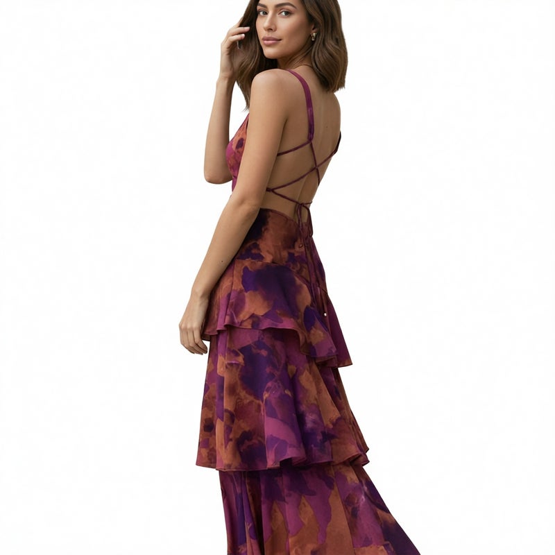 Elegant Floral Print Backless Bodycon Midi Dress for Women